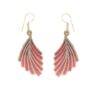 Handmade fan-shaped dangle earrings with red inlay and silver frame
