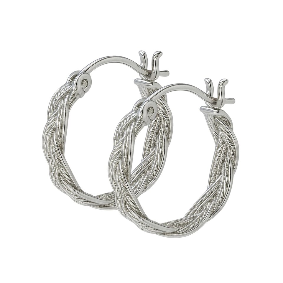 925 sterling silver braided hoop earrings, vintage boho design