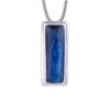 Rectangular blue kyanite pendant with silver frame on chain