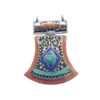 Tibetan axe-shaped pendant with compressed turquoise and coral inlay, detailed in silver filigree
