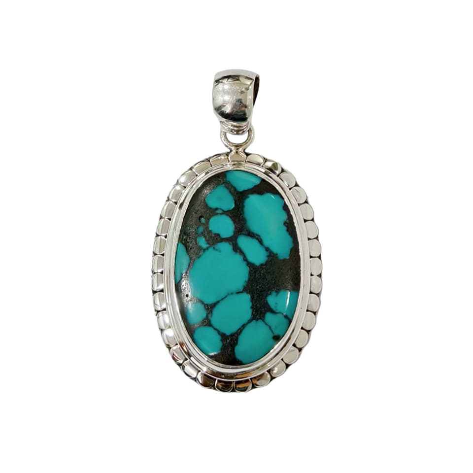 Handmade Large Oval Turquoise Matrix Pendant in 925 Sterling Silver