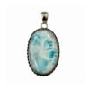 Large Oval Larimar Pendant in Beaded Sterling Silver Frame