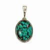 Handmade Oval Turquoise Pendant in 925 Sterling Silver with Natural Matrix Pattern