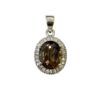 Handmade oval smoky quartz pendant with cubic zirconia halo