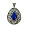 Teardrop lapis lazuli pendant with ornate floral silver design