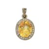 Handmade oval citrine pendant with cubic zirconia halo