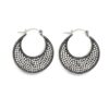 925 sterling silver crescent hoop earrings, oxidized tribal design