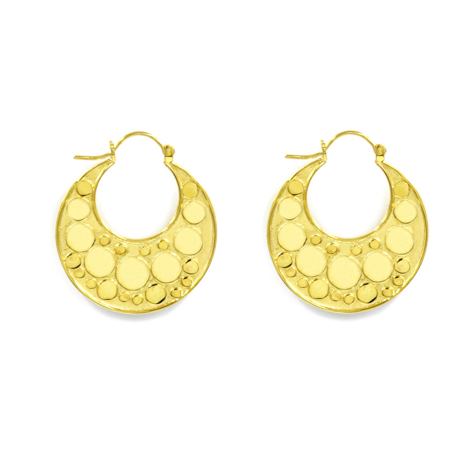 18k yellow gold-plated silver hoop earrings, textured crescent design