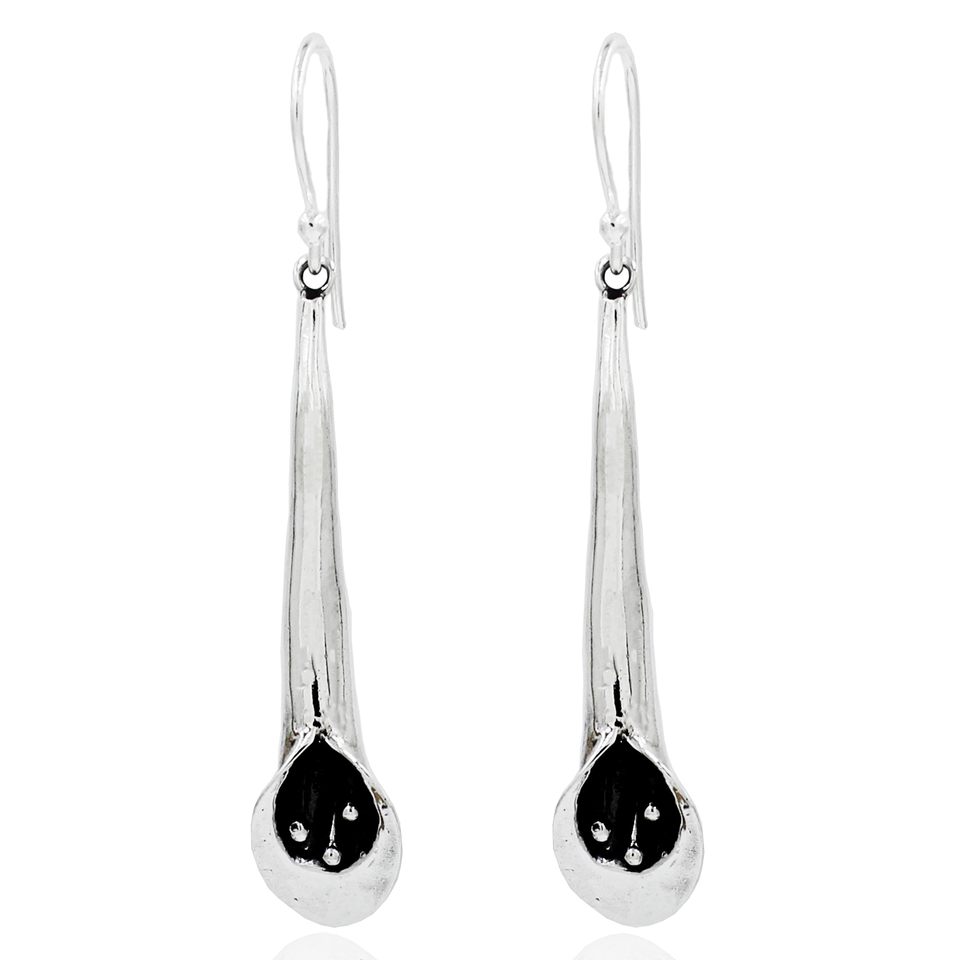925 sterling silver long drop earrings with teardrop design and black oxidized detailing