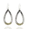 925 sterling silver teardrop dangle earrings, oxidized with brass dot accents