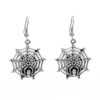 925 sterling silver spider web drop earrings with detailed spider design