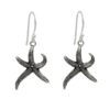 925 sterling silver starfish dangle earrings, oxidized beach design