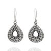 Teardrop dangle earrings with textured pebble pattern in antique silver finish