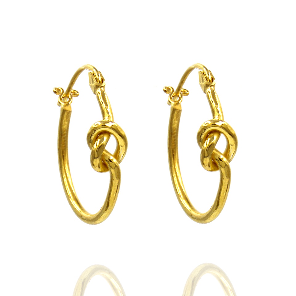 18k yellow gold-plated silver hoop earrings, knot design