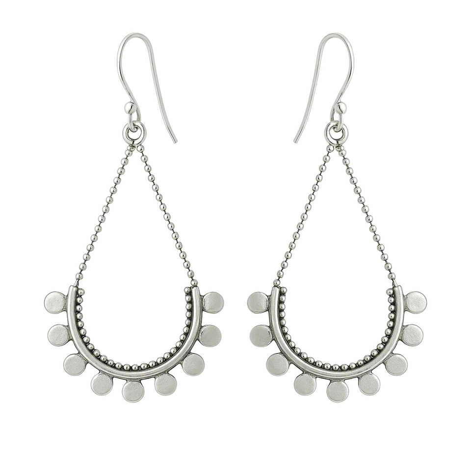 Boho tribal 925 sterling silver dangle earrings with dot charm detailing