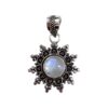 Handmade round moonstone pendant with oxidized silver floral design