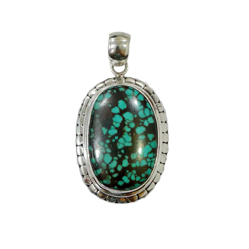 Handmade Oval Turquoise Matrix Pendant in Sterling Silver
