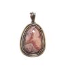 Handmade teardrop rhodochrosite pendant with mixed metal wire wrap setting