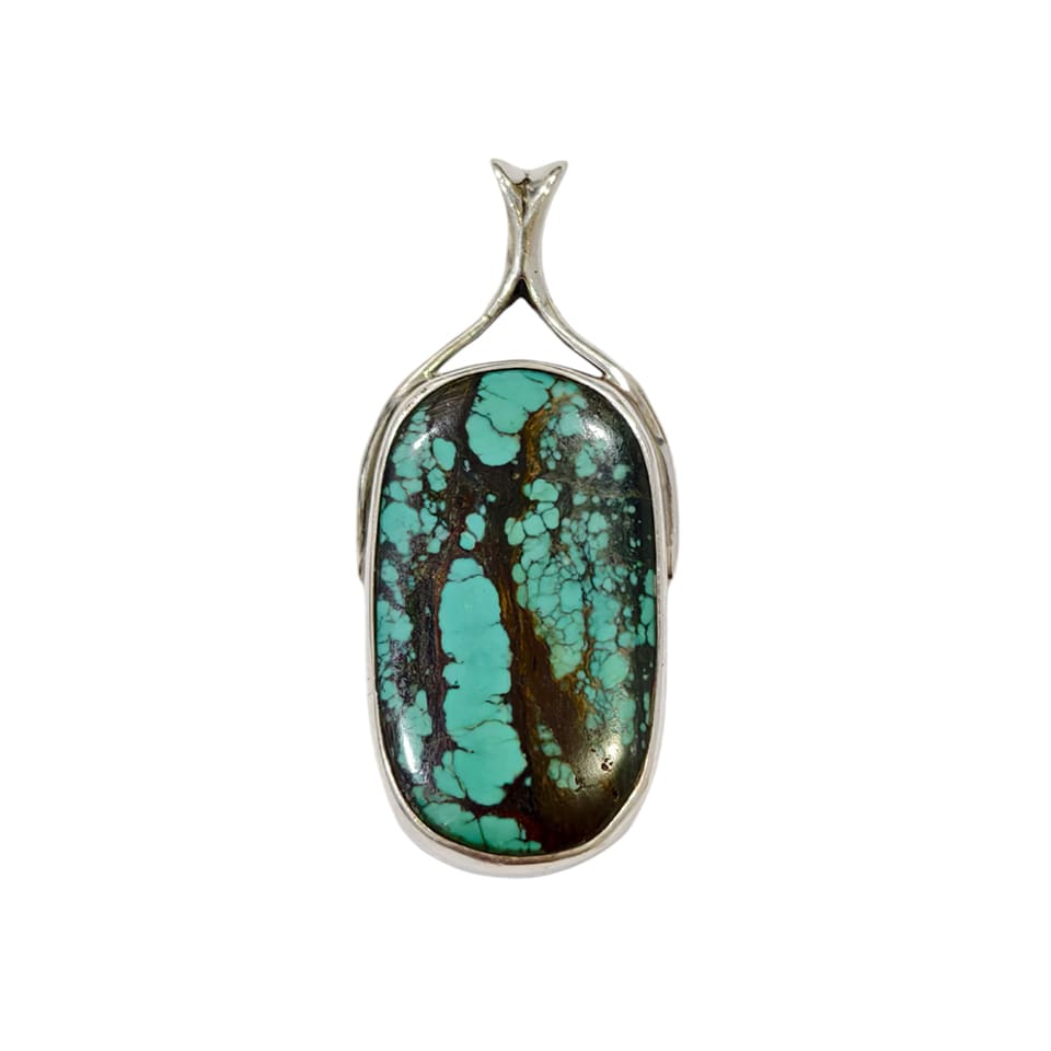 Statement Turquoise Matrix Pendant in Artistic Sterling Silver Frame