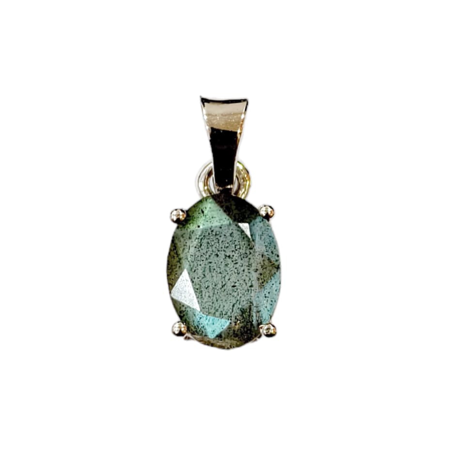 Handmade Oval Labradorite Pendant in Prong-Set 925 Sterling Silver