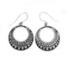 Oxidized silver round earrings with dot and triangle engraved detailing