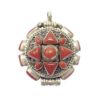 Tibetan round pendant with full coral inlay and antique silver finish