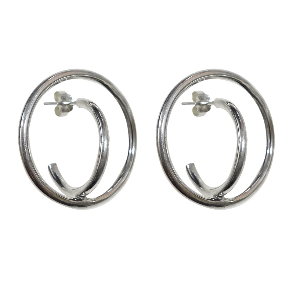 925 sterling silver double circle hoop earrings, modern stud style