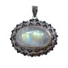 Large oval moonstone pendant with intricate oxidized 925 silver floral frame