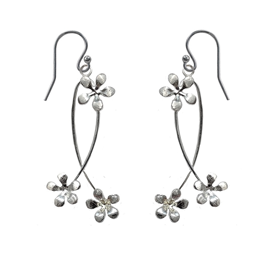 925 sterling silver floral dangle earrings, delicate triple flower design