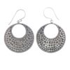 Oxidized silver crescent earrings with hammered dot pattern detailing