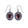 925 sterling silver textured oval drop earrings with faceted garnet gemstones