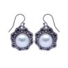 925 sterling silver floral design drop earrings with round white freshwater pearls