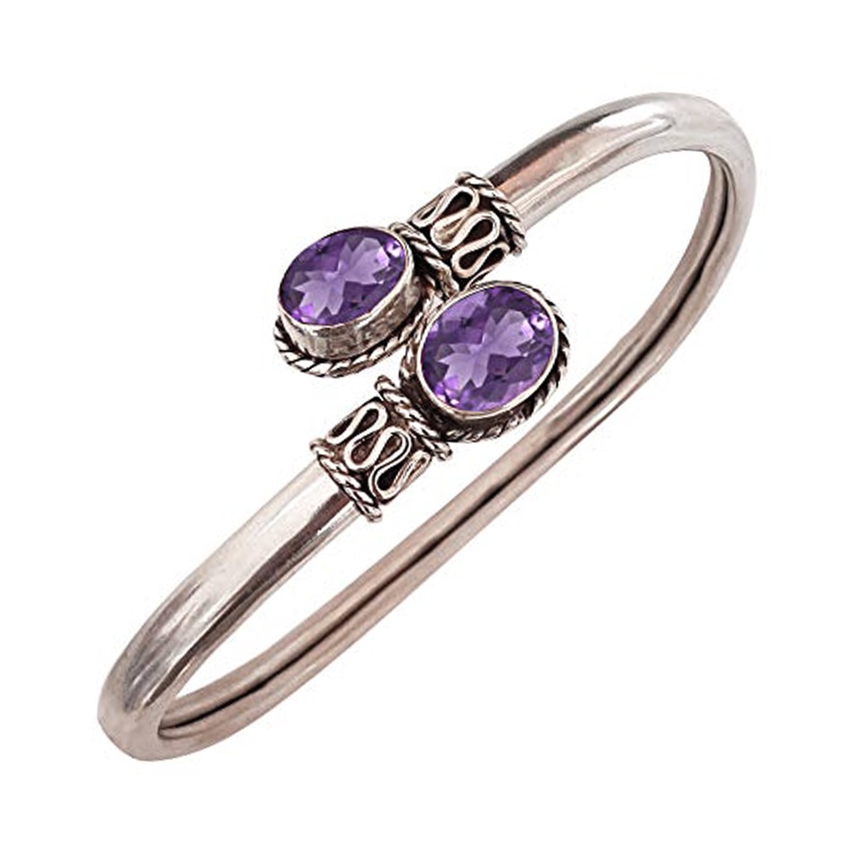 Sterling silver cuff bracelet with amethyst gemstones