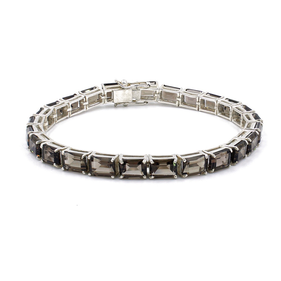 925 sterling silver bracelet with baguette-cut smoky quartz gemstones