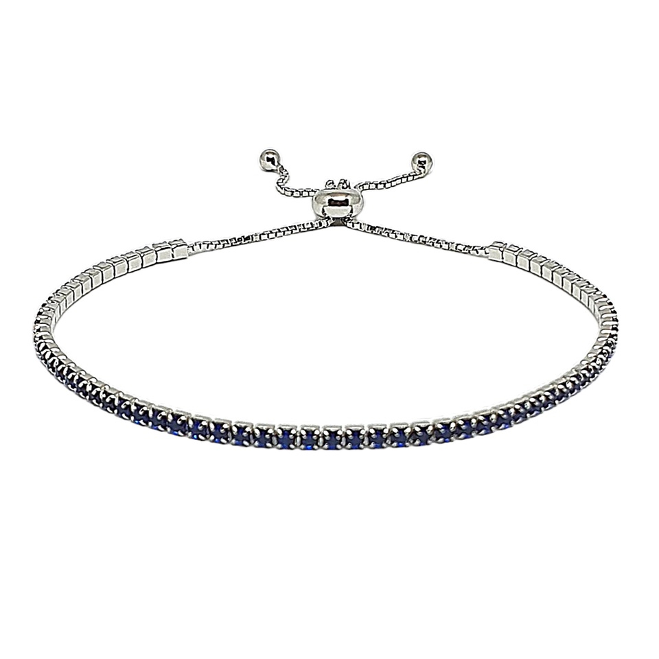 Adjustable 925 sterling silver bracelet with blue cubic zirconia stones