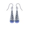 925 sterling silver filigree cone drop earrings with black pearl gemstones