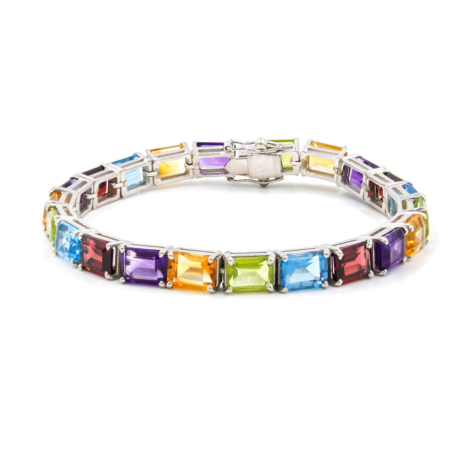 925 sterling silver bracelet with baguette-cut multi-gemstones