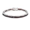 925 sterling silver garnet tennis bracelet with a secure box clasp closure