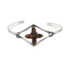 Silver cuff bracelet with marquise-shaped brown gemstones in a floral design