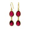 Gold-plated double teardrop garnet drop earrings