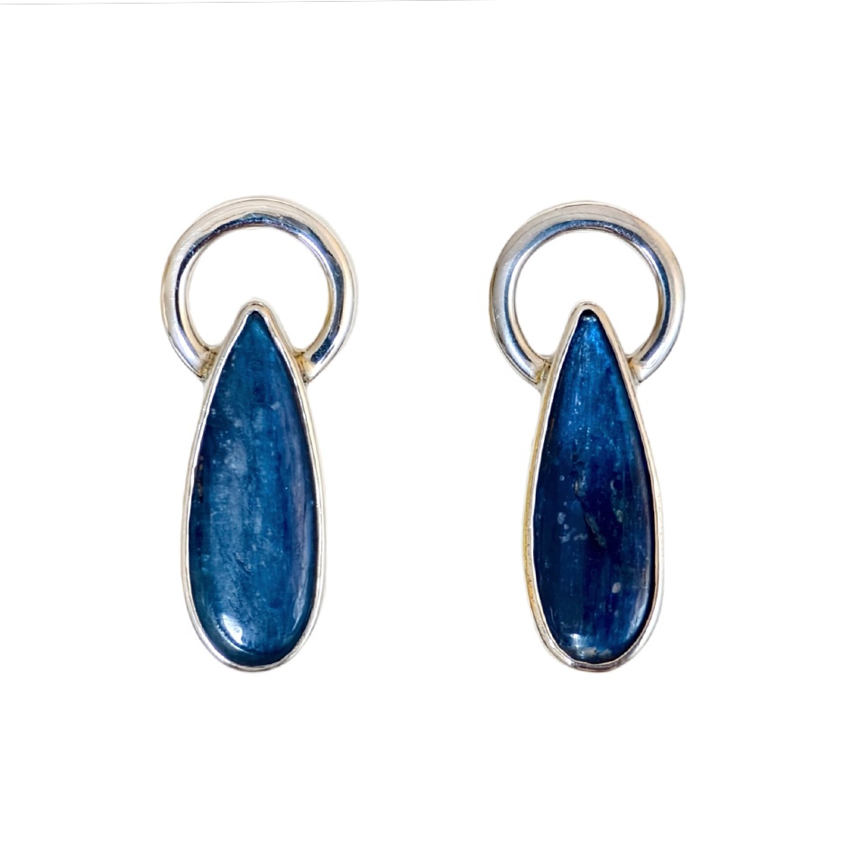 925 sterling silver drop stud earrings with teardrop blue kyanite gemstone