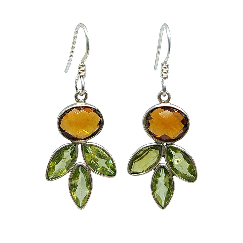 925 sterling silver dangle earrings with citrine and peridot gemstones