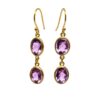 Gold-plated double oval amethyst gemstone drop dangle earrings