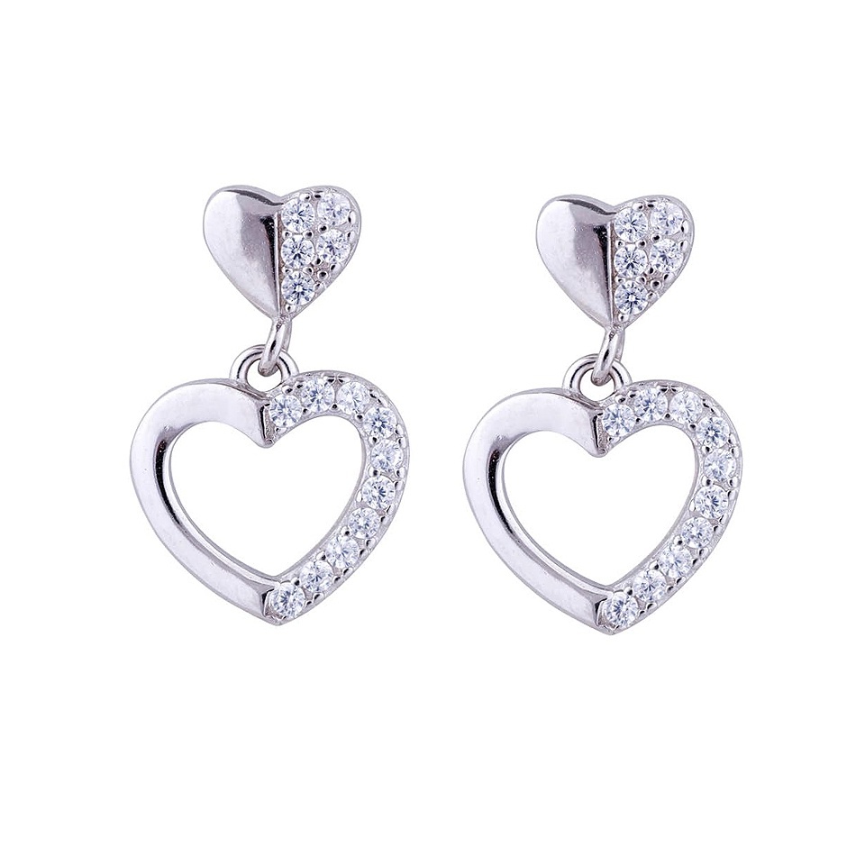 925 sterling silver heart drop earrings with cubic zirconia