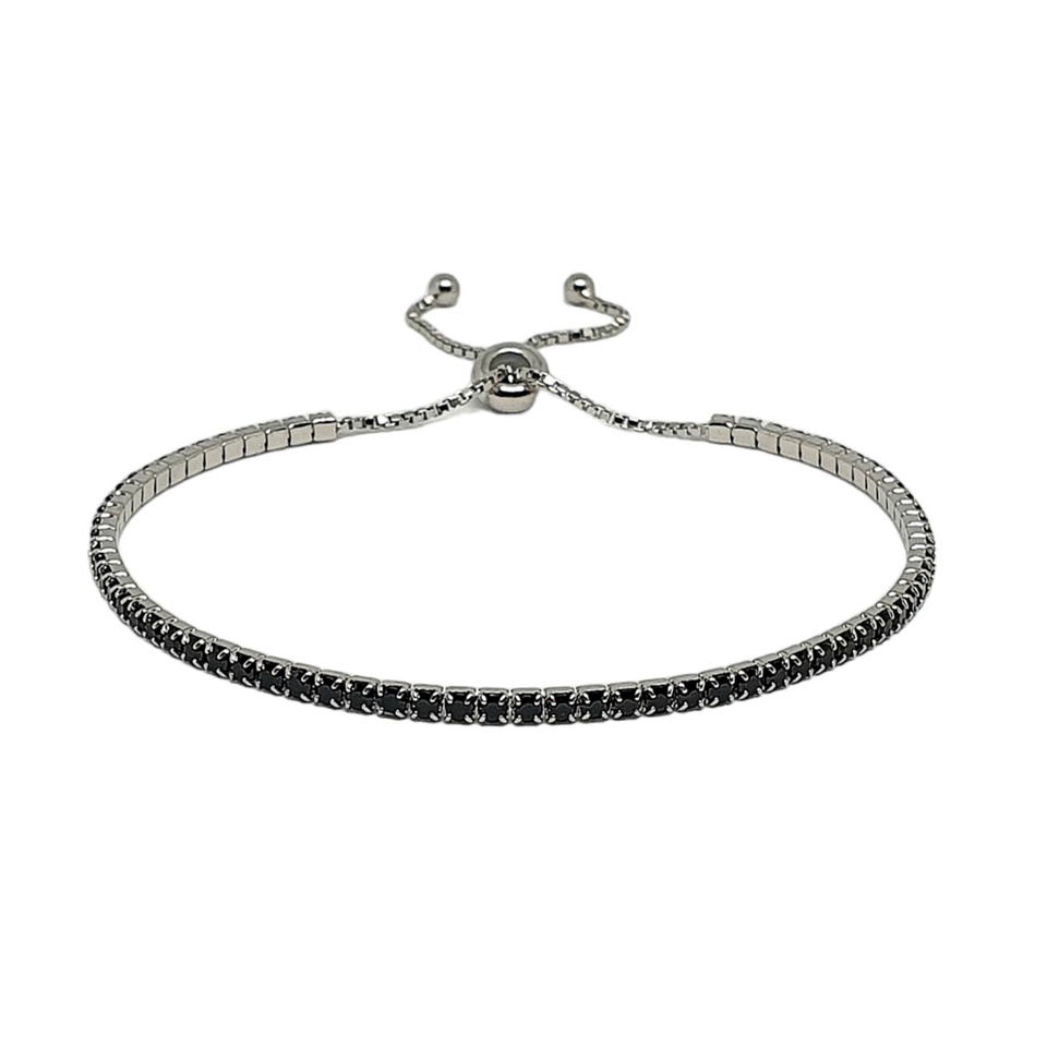 Adjustable 925 sterling silver bracelet with black cubic zirconia stones