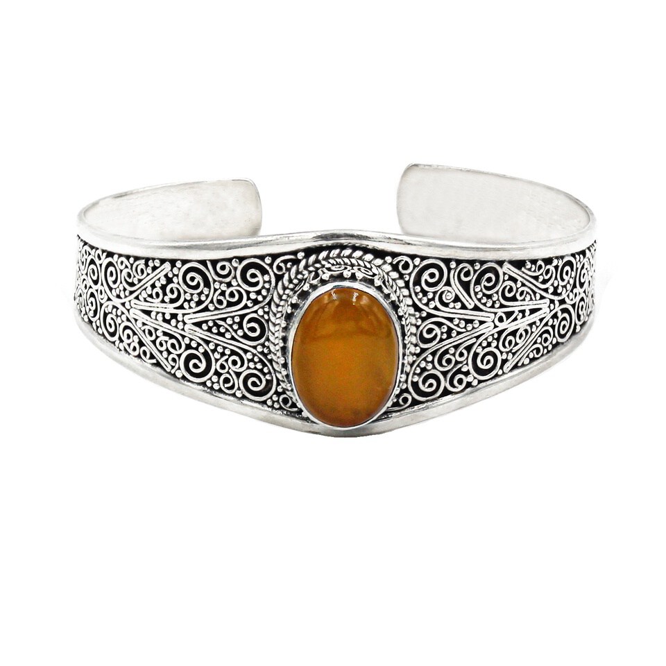 Sterling silver cuff with oval amber gemstone