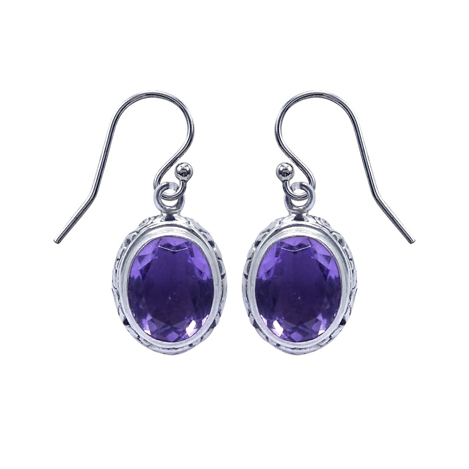 925 sterling silver oval amethyst gemstone drop earrings