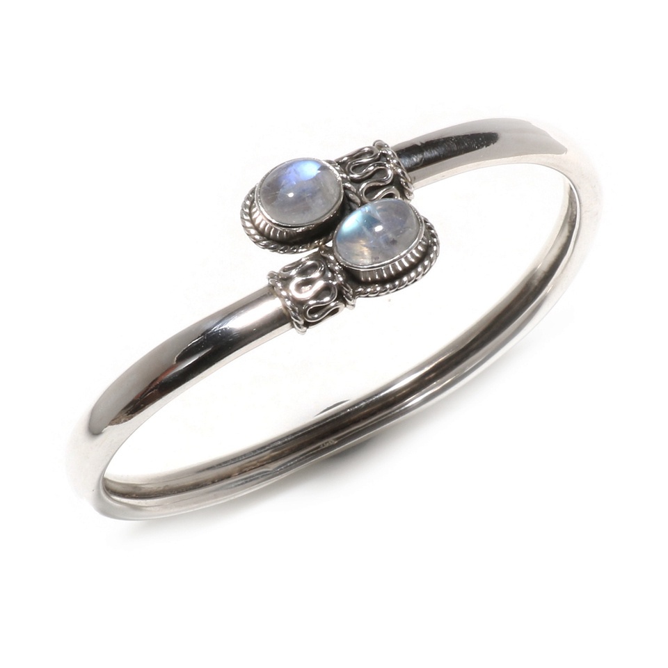 Sterling silver cuff bracelet with moonstone gemstones