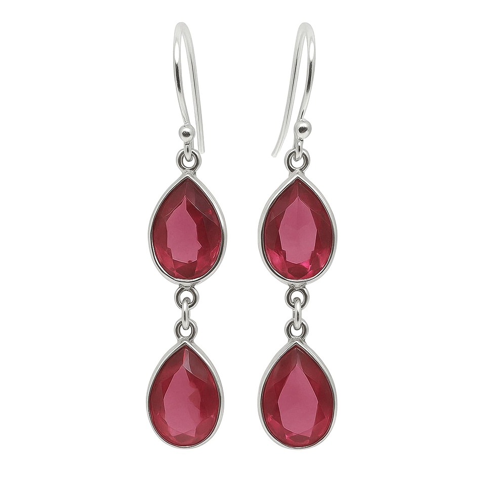 925 sterling silver pink tourmaline drop earrings