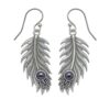 925 sterling silver feather earrings with black pearl